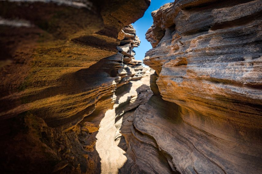 narrow canyon in volcano on lanzarote