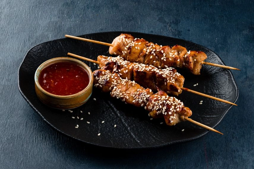 close up of yakitori japanese grilled chiken