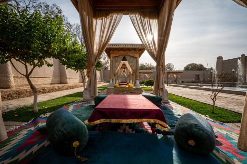 Tapchan - traditional place for eating in Uzbekistan Central Asia