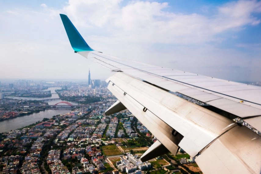 Vietnam cityscape view from airplane window